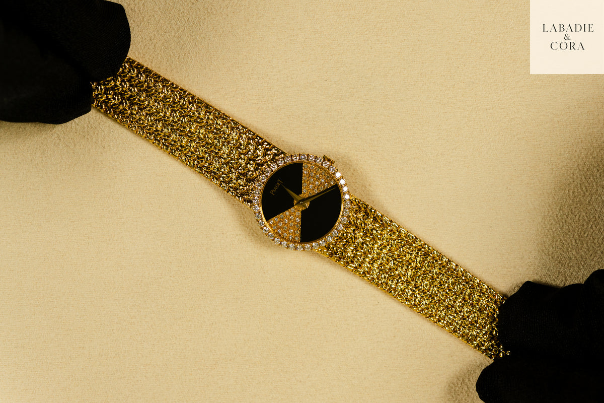Piaget Tradition 9706D2 onyx and diamond watch in 18K yellow gold
